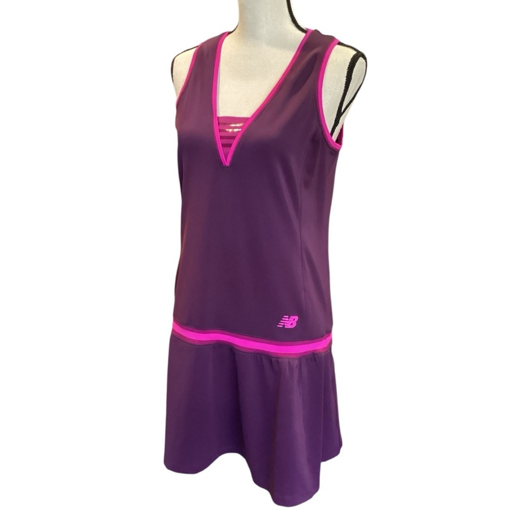 New Balance NB Dry Tennis Dress Plum Pink Trim Drop Waist Athletic Medium - Picture 6 of 15